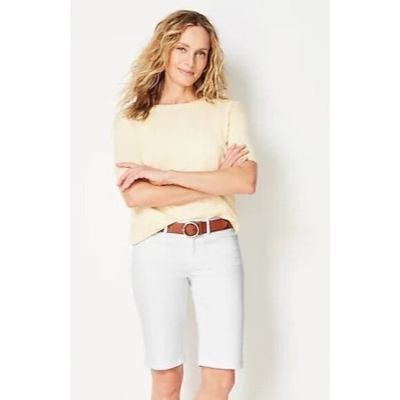 J.Jill White Denim Bermuda Shorts Size 8 5-Pocket Belt Loops Zip Button Closure - Picture 1 of 10